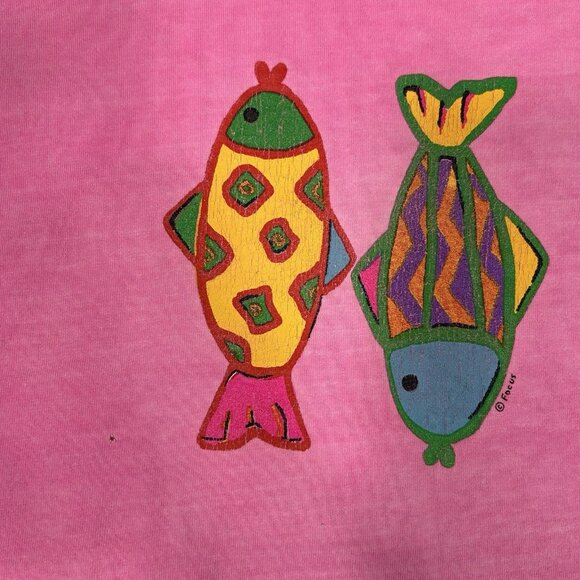 By JJ Women Pink Short Sleeve T-shirt Top Fish Print Scoop Neck Cotton Sz M Flaw - Picture 4 of 9